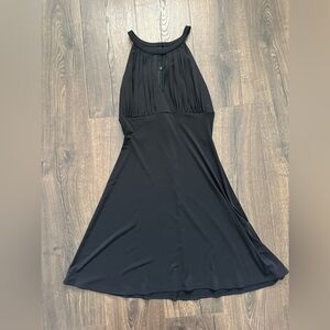White House Black Market Black Pleated Halter Maxi Dress